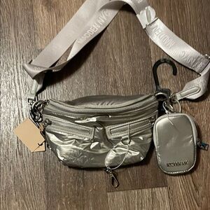 Chic Silver Crossbody Bag with Detachable Pouch